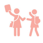 Piktogramm der Schulkindbetreuung mit Darstellung von zwei Kindern mit Schulranzen