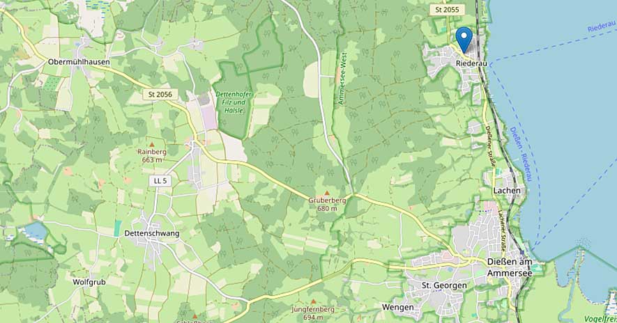 Umgriff von Riederau mit Standort Kinderhaus nach OpenStreetMap